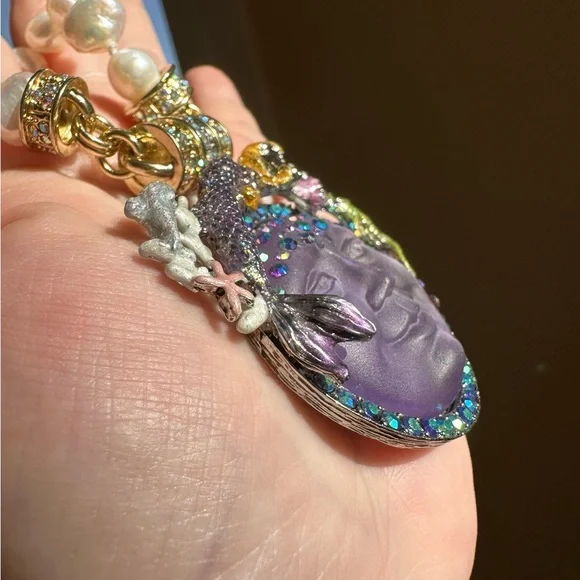 Kirks Folly Seaview Moon Purple and Gold Mermaid Magnetic Necklace Pendant - Picture 3 of 6